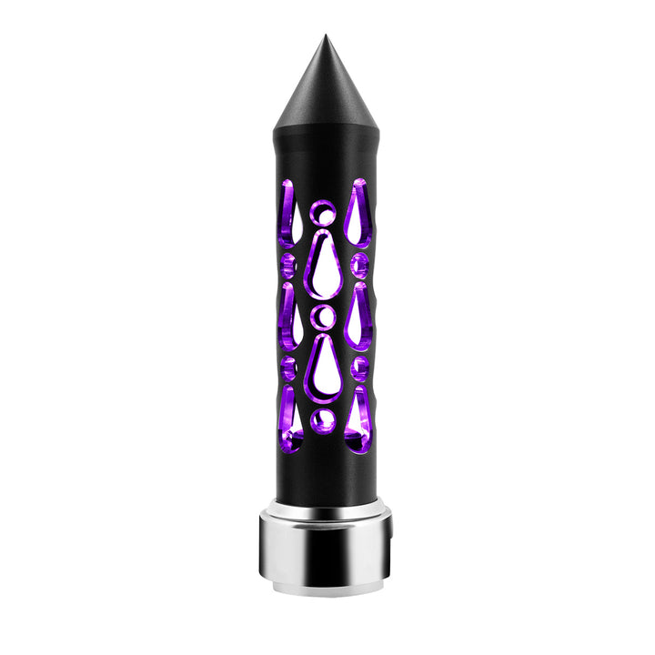 Thread-On Brooklyn Style Spike Gearshift Knob With LED 13/15/18 Speed Adapter - Matte Black/Purple LED