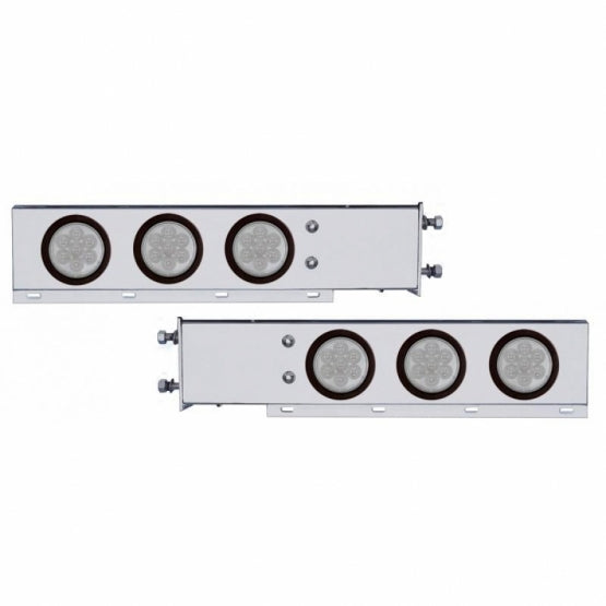 3-3/4" Bolt Pattern Deluxe Stainless Steel Spring Loaded Bar W/6 x 7 Red LED 4" Reflector Light - Clear Lens (Pair)