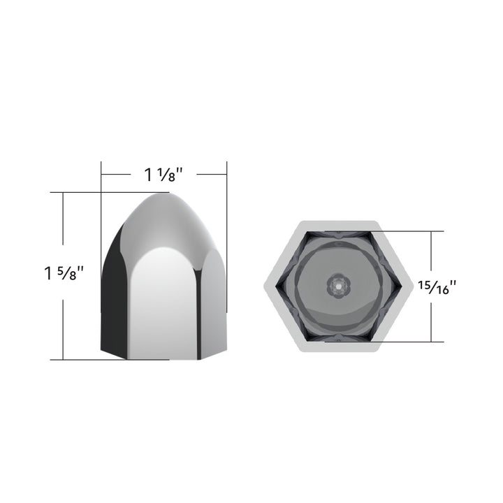 15/16" x 1 5/8" Chrome Plastic Bullet Nut Covers - Push-On (10-Pack)