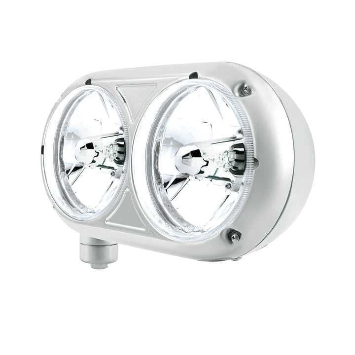 Headlight Assembly With Crystal Halogen Bulbs &amp; 304 Stainless Steel Housing For Peterbilt 359 - Driver