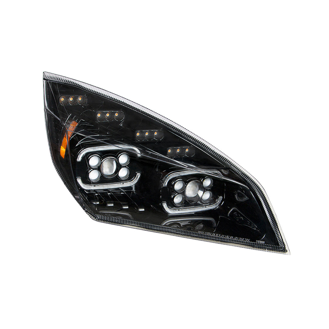 Black 10 LED Projector Headlight With LED Sequential Turn &amp; DRL For 2018-2024 Cascadia - Passenger
