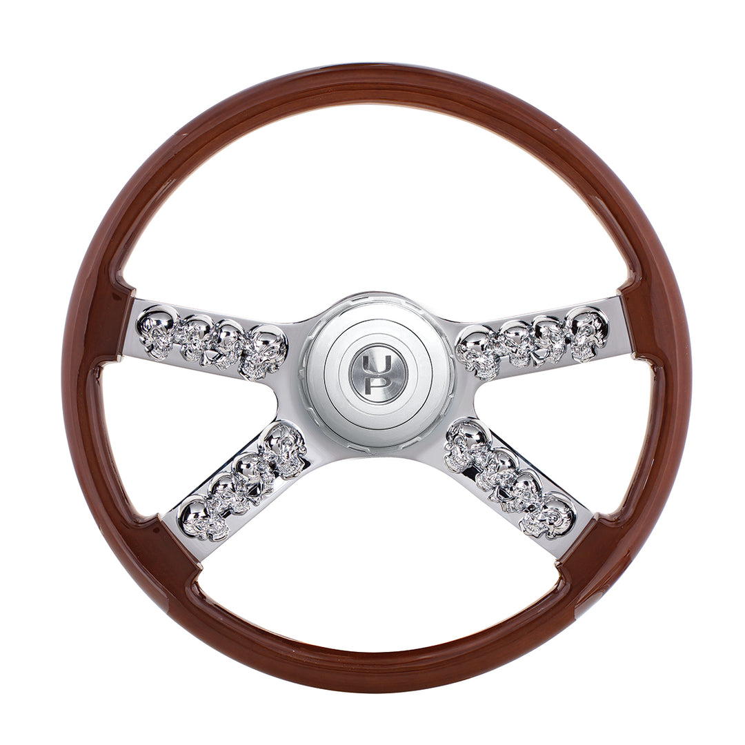18" Skull Steering Wheel With Hub &amp; Horn Button Kit For Peterbilt (2003+) &amp; Kenworth (2003+)