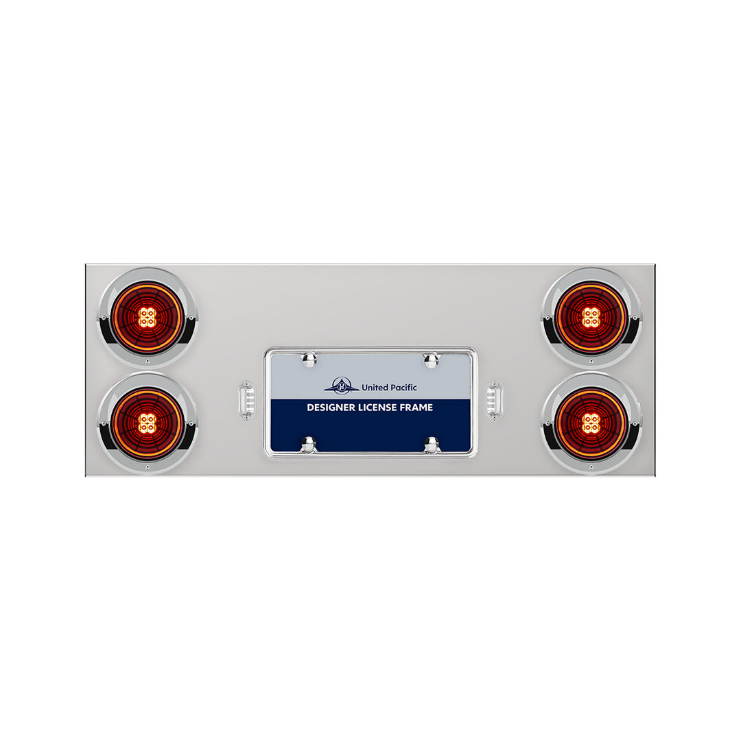 33-3/4" Stainless Rear Center Panel With 4 x 13 LED 4" Abyss Lights &amp; Visors - Red LED/Red Lens