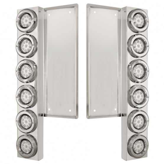 FL Stainless Steel Front Air Cleaner Bracket With 12 x 9 LED 2" Reflector Lights &amp; Bezels - Amber LED/Clear Lens