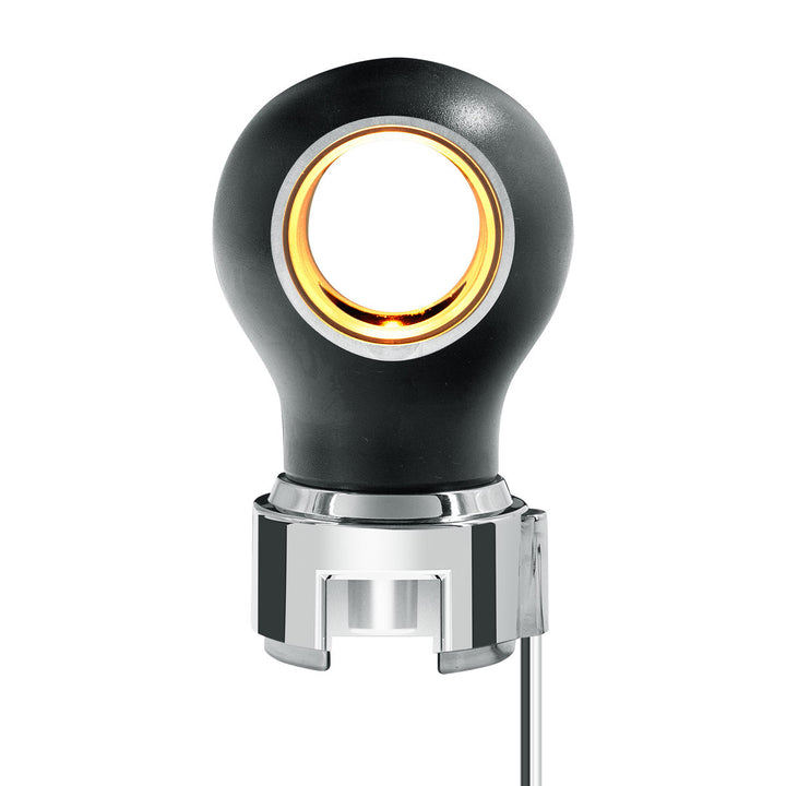 Thread-On Matte Black Charlotte Style Gearshift Knob With LED 13/15/18 Speed Adapter - Amber LED