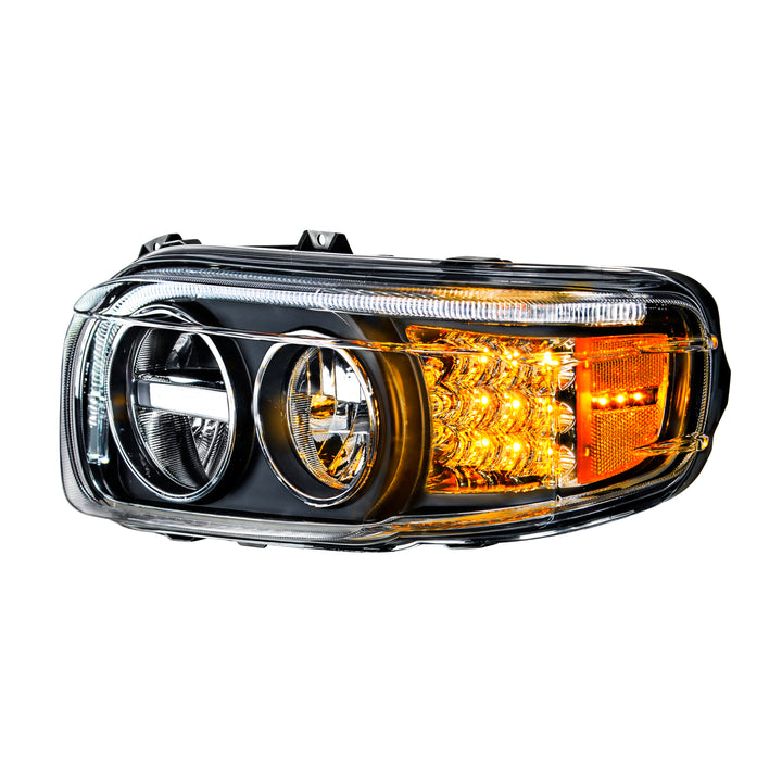 Blackout LED Headlight With LED Turn &amp; Position Light Bar For 2008-2023 Peterbilt 389 - Driver