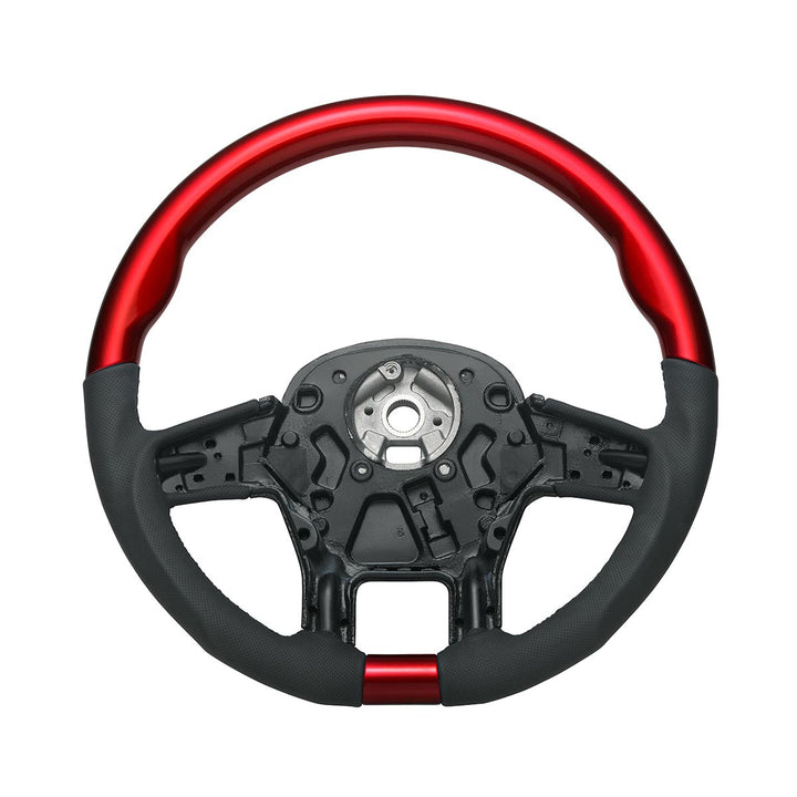 18" YourGrip Leather &amp; Wood Candy Color Steering Wheel For 2012-2021 PB 579&amp;2013-2021 KW T680 - Candy Red