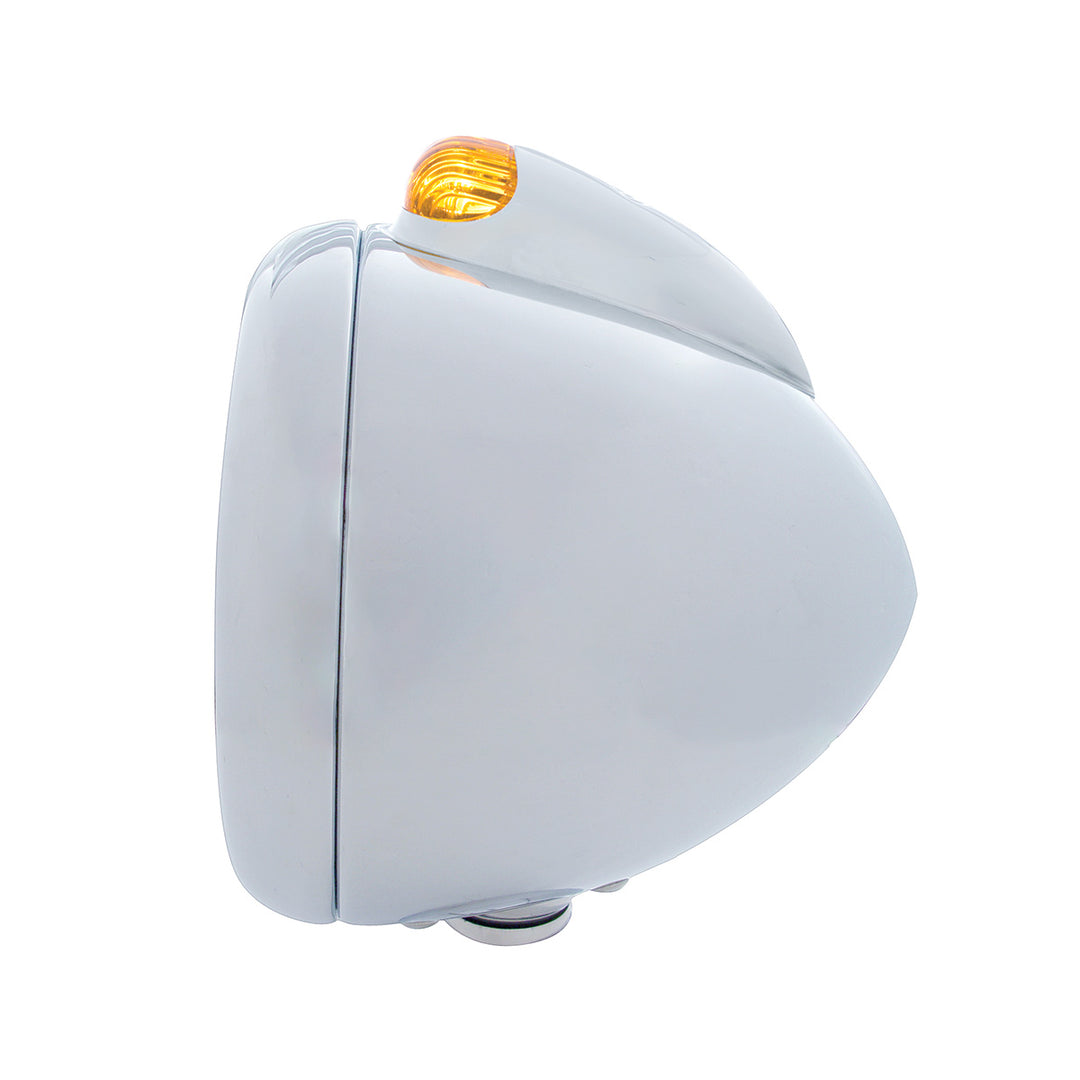 Stainless Steel Guide 682-C Headlight H6024 &amp; Dual Mode LED Signal - Amber Lens