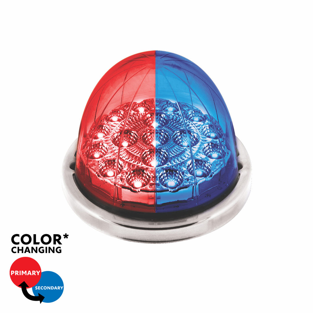 17 LED Watermelon Double Fury Light Flush Mount Kit With Low Profile Stainless Steel Bezel - Red &amp; Blue LED/Clear Lens