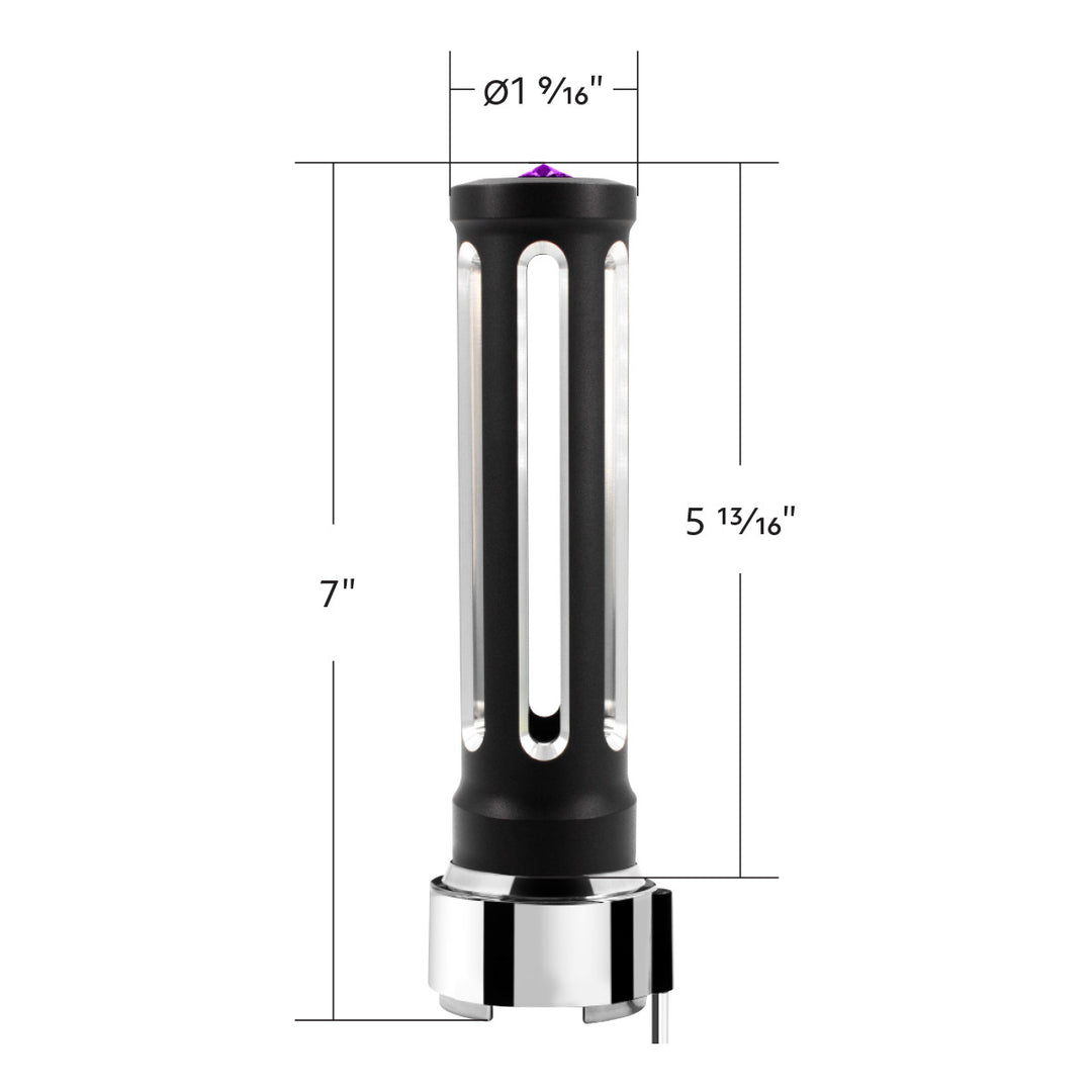 Thread-On Matte Black Sonoma Style Gearshift Knob With LED 9/10 Speed Adapter - Purple Crystal/Purple LED