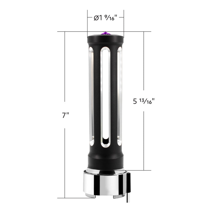 Thread-On Matte Black Sonoma Style Gearshift Knob With LED 9/10 Speed Adapter - Purple Crystal/Purple LED