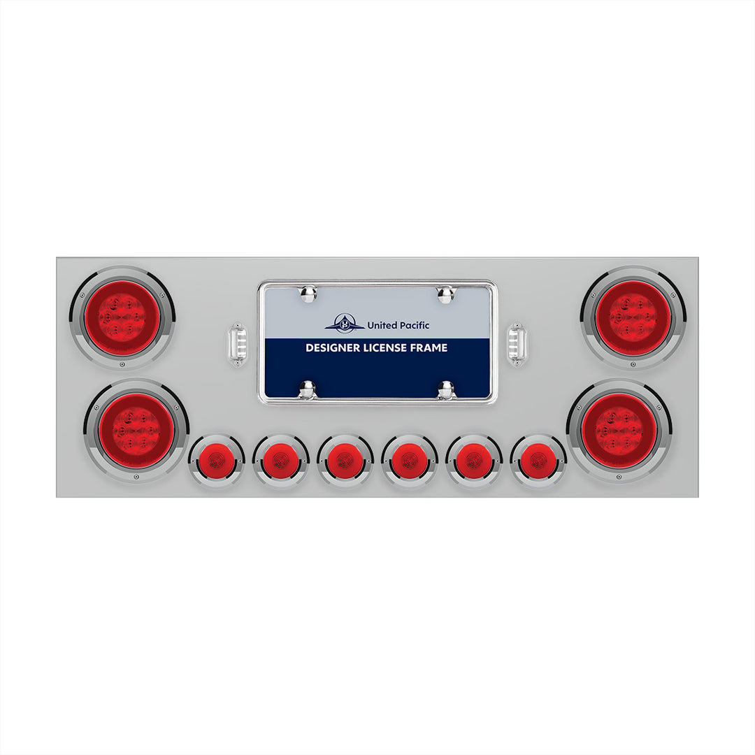 Stainless Steel Rear Center Panel With 4 x 21 LED 4" GloLight &amp; 6 x 6 LED 2" GloLight &amp; Bezels - Red LED &amp; Lens