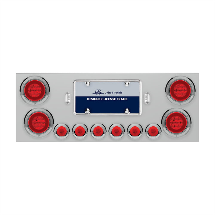 Stainless Steel Rear Center Panel With 4 x 21 LED 4" GloLight &amp; 6 x 6 LED 2" GloLight &amp; Bezels - Red LED &amp; Lens