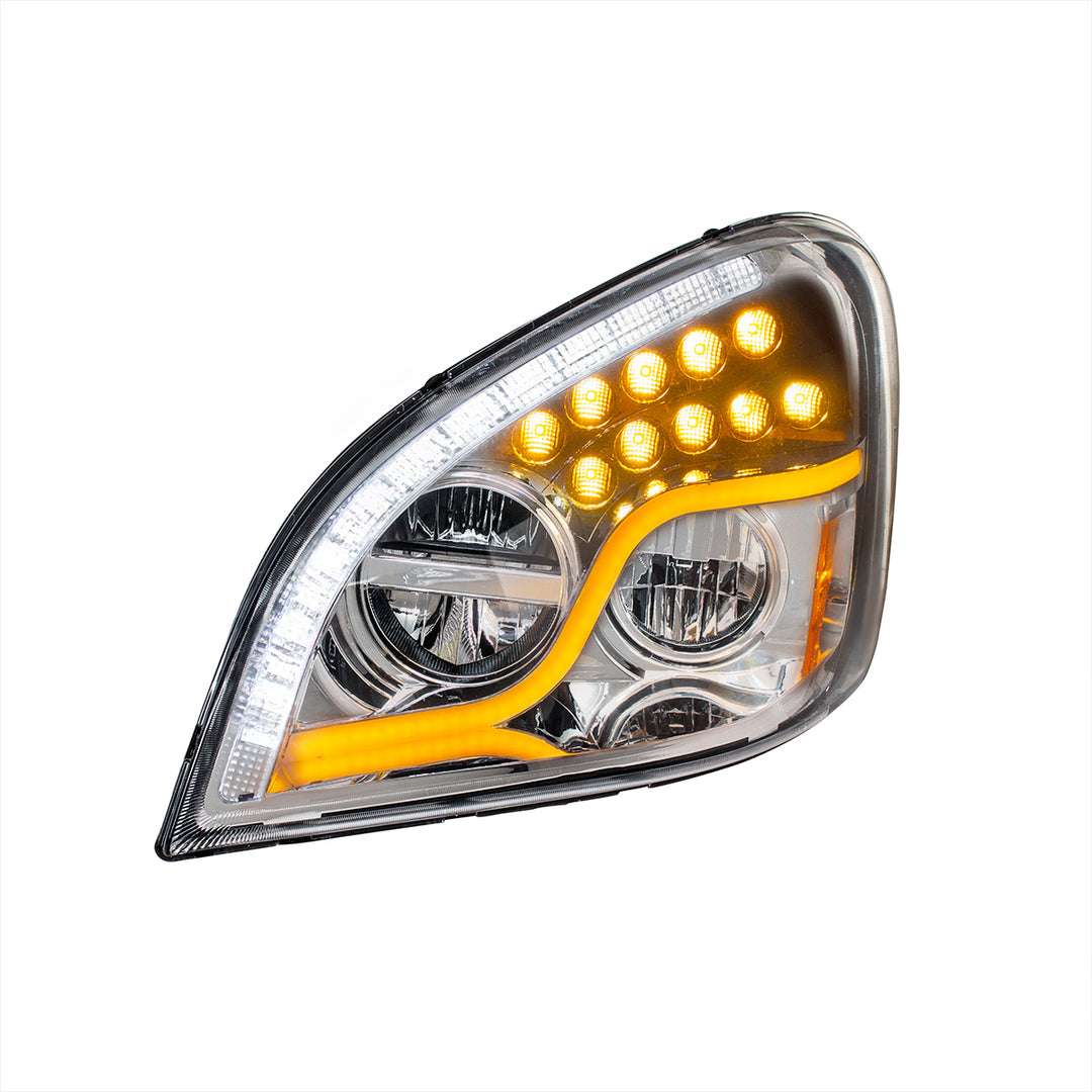 High Power LED Chrome Headlight With LED DRL &amp; LED Turn Signal For 2008-2017 FL Cascadia - Driver