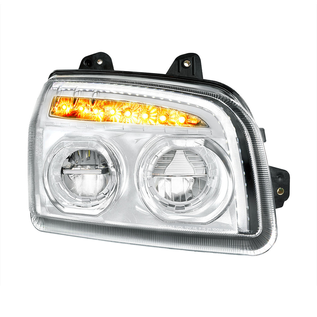 High Power LED Chrome Headlight With LED Turn Signal &amp; Light Bar For 2015-2025 Kenworth T880 - Passenger