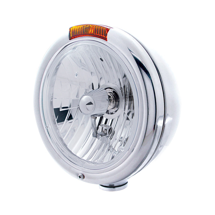 Stainless Steel Classic Headlight Crystal H4 Bulb &amp; Turn Signal - Amber Lens