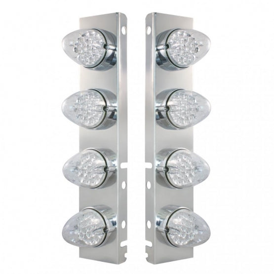 Stainless Steel Front Air Cleaner Bracket With 8 x 19 LED Reflector Lights &amp; Bezels For Peterbilt - Amber LED/Clear Lens