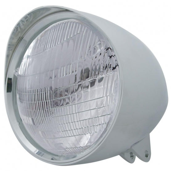 Motorcycle Chrome "Chopper" Headlight With Smooth Visor 6014 Bulb