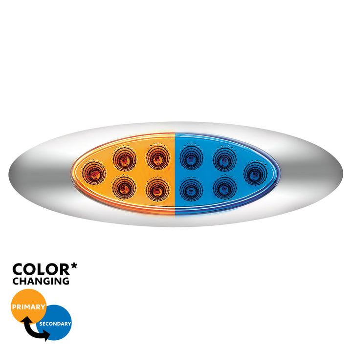 10 LED Oval Double Fury Light With Clear Lens &amp; Chrome Bezel (Clearance/Marker) - Amber &amp; Blue LED/Clear Lens