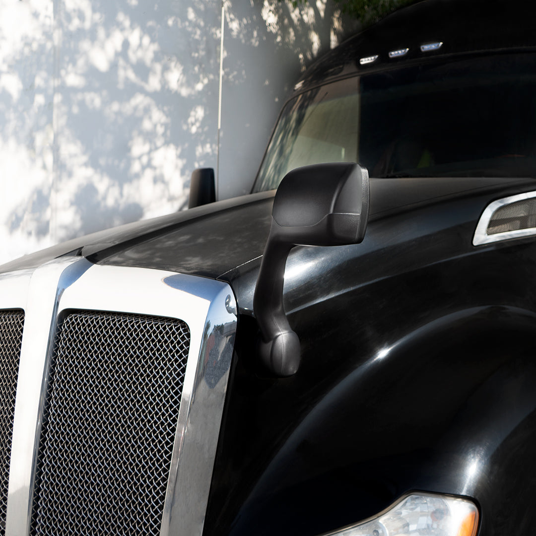 Black Hood Mirror For 2013-2021 Kenworth T680 &amp; 2012-2021 Peterbilt 579 - Driver