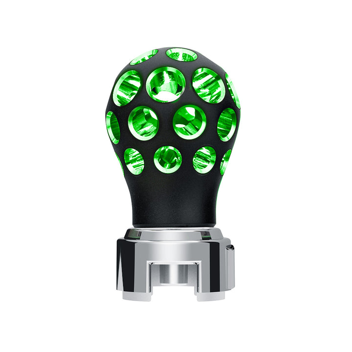 Thread-On Matte Black Phoenix Style Ball Gearshift Knob With LED 13/15/18 Speed Adapter - Green LED