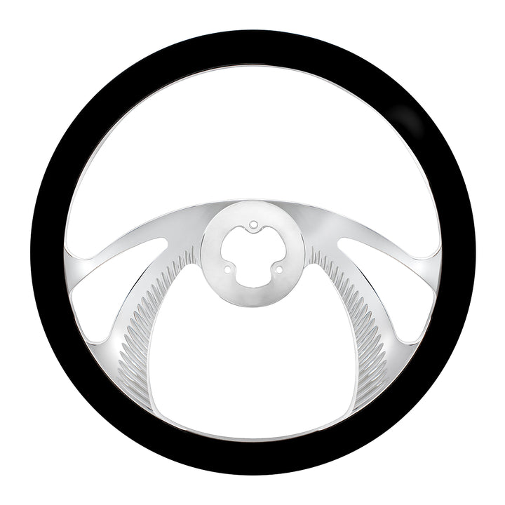 18" Chrome Aluminum "Scorpion" Style Steering Wheel With Black Leather Rim