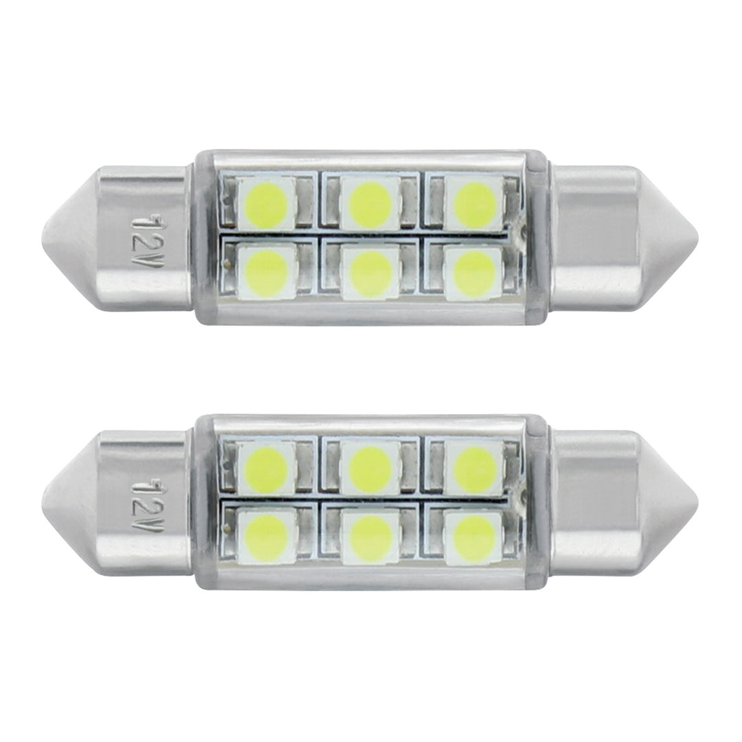 6 SMD High Power Micro LED 6418/6461 - 36mm Dome Light Bulb - White (2-Pack)