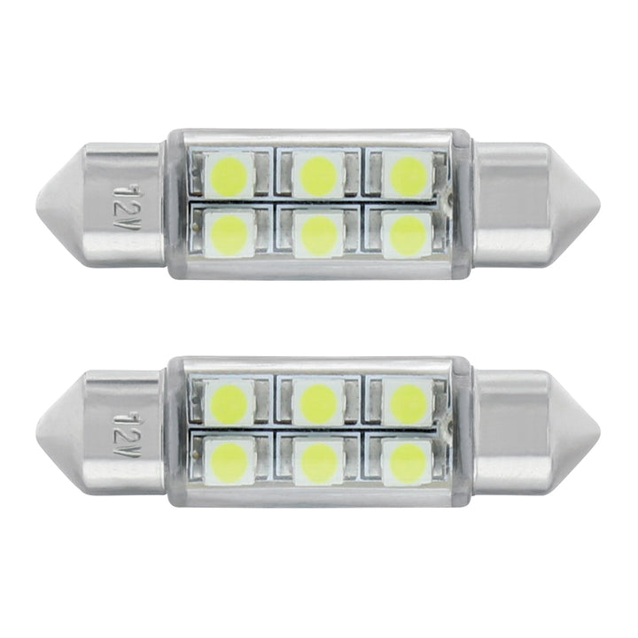 6 SMD High Power Micro LED 6418/6461 - 36mm Dome Light Bulb - White (2-Pack)