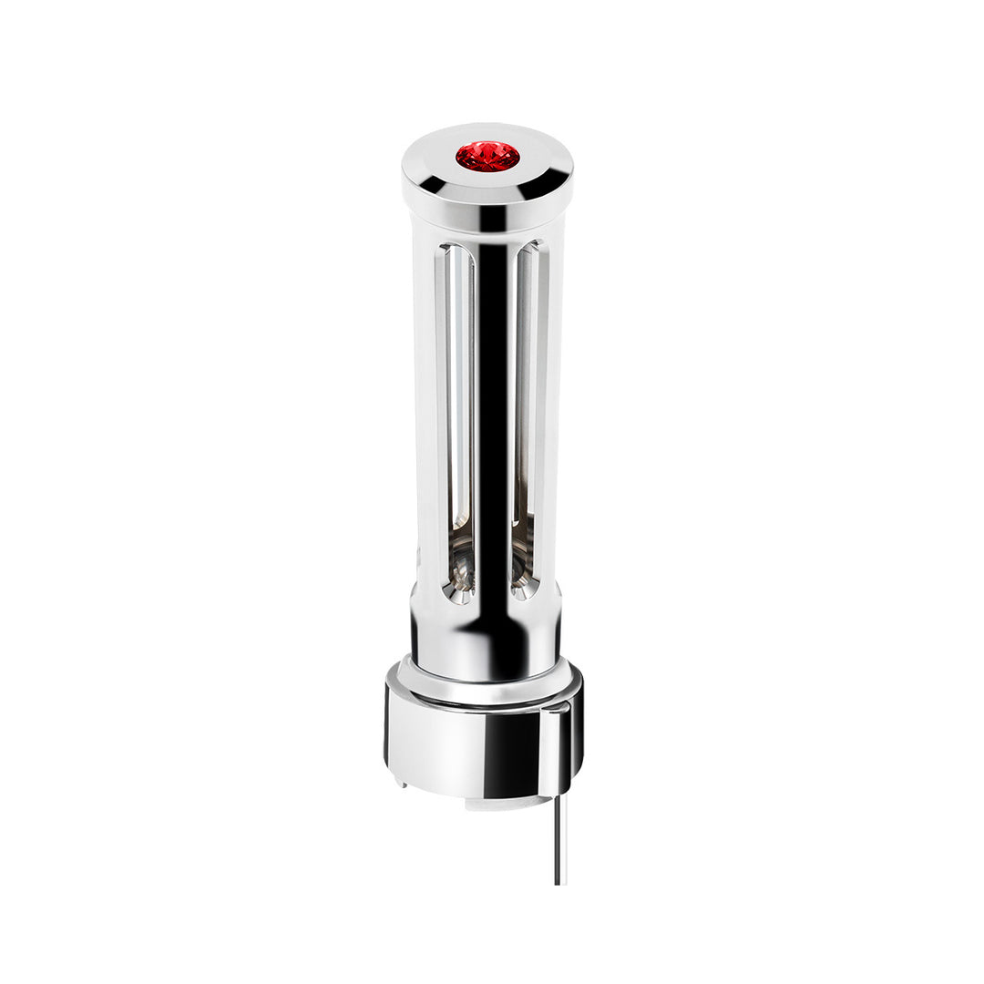 Thread-On Chrome Sonoma Style Gearshift Knob With LED 9/10 Speed Adapter - Red Crystal/Red LED