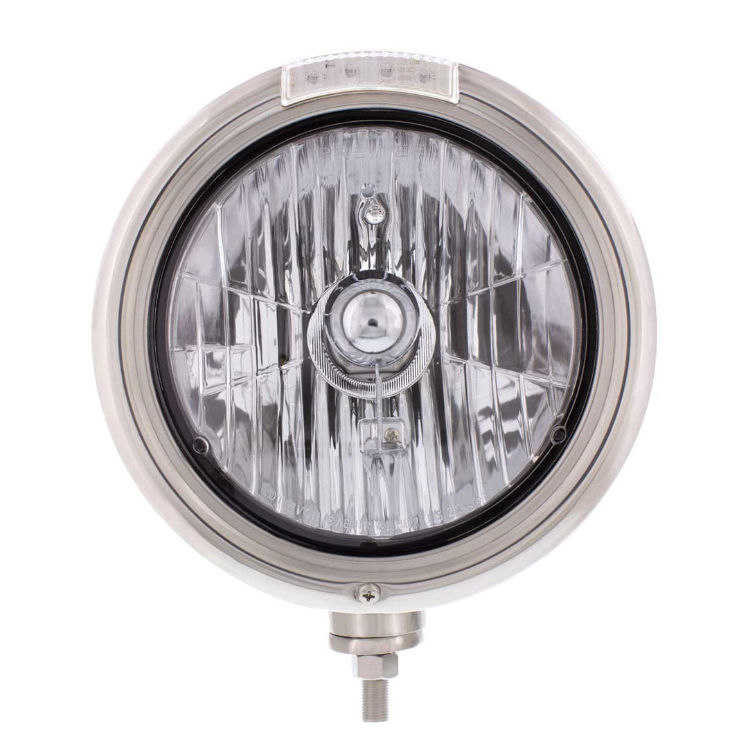 Stainless Steel Classic Headlight Crystal H4 Bulb &amp; LED Turn Signal - Clear Lens