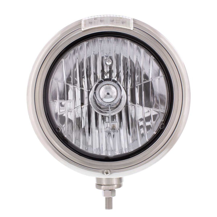 Stainless Steel Classic Headlight Crystal H4 Bulb &amp; LED Turn Signal - Clear Lens