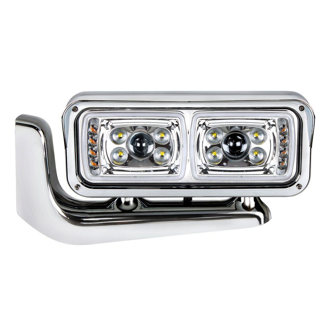 10 High Power LED "Chrome" Projection Headlight Assembly With Mounting Arm - Driver Side