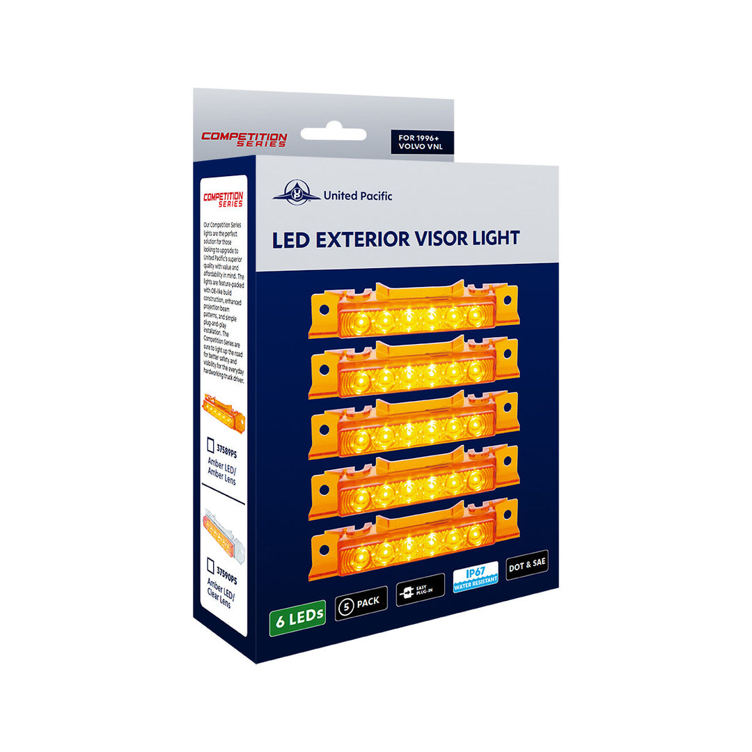 6 LED Competition Series Exterior Visor Light For 1996-2024 Volvo VNL - Amber LED/Clear Lens(5 Pcs)