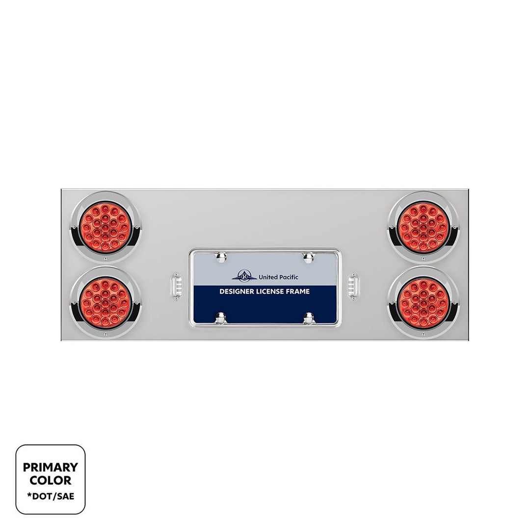 33-3/4" Stainless Steel Rear Center Panel With 4 x 19 LED 4" Double Fury Lights &amp; Visors - Red &amp; Green LED