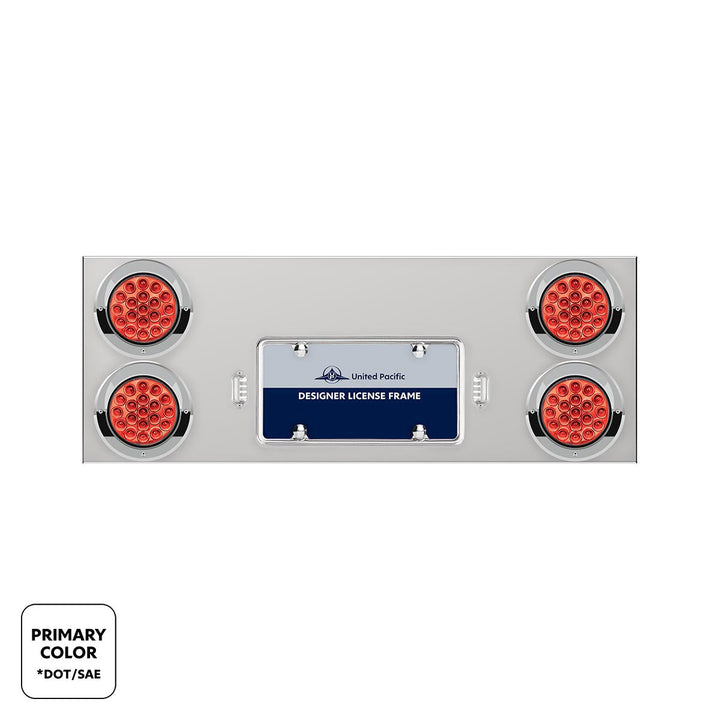 33-3/4" Stainless Steel Rear Center Panel With 4 x 19 LED 4" Double Fury Lights &amp; Visors - Red &amp; Green LED
