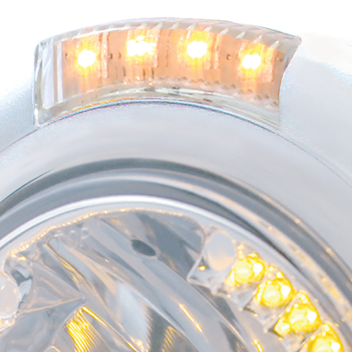 Stainless Steel Classic Headlight H4 With 34 Amber LED &amp; Signal - Clear Lens