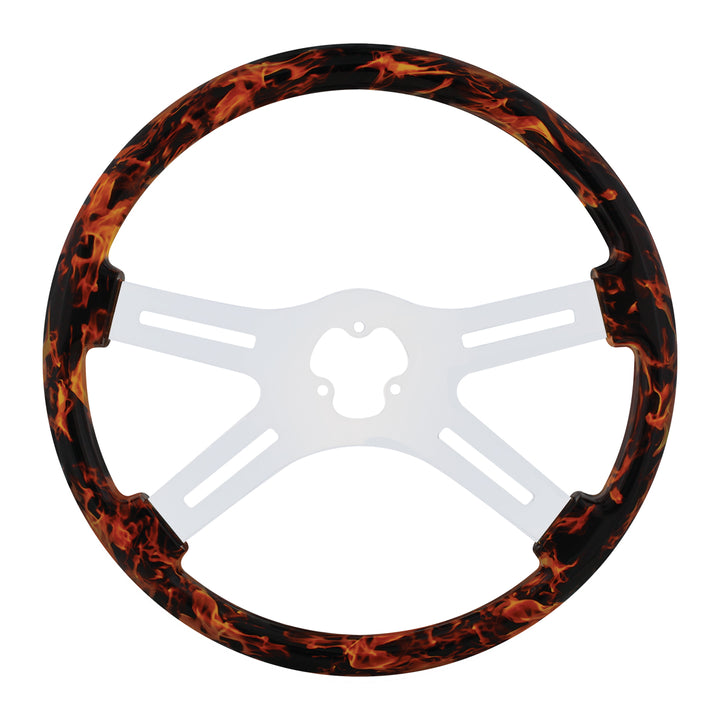 18" Flame Steering Wheel With Hydro - dip Finish Wood - 4 Spoke