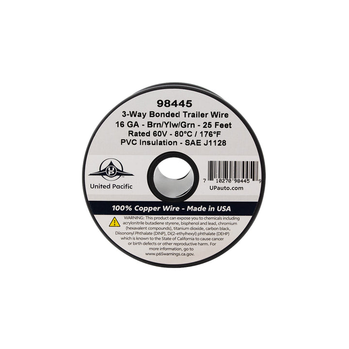 Trailer Wire Bonded - Rated 80°C 16 AWG 3 - Way, Brn/Ylw/Grn 25 Ft.