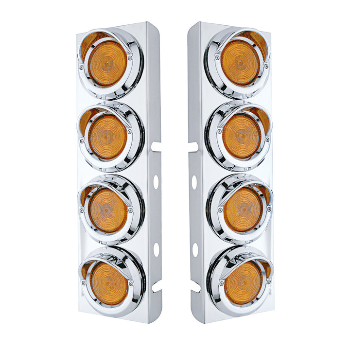 Stainless Front Air Cleaner Bracket With 8 x 2" Flat Lights &amp; Visors For Peterbilt - Amber Lens