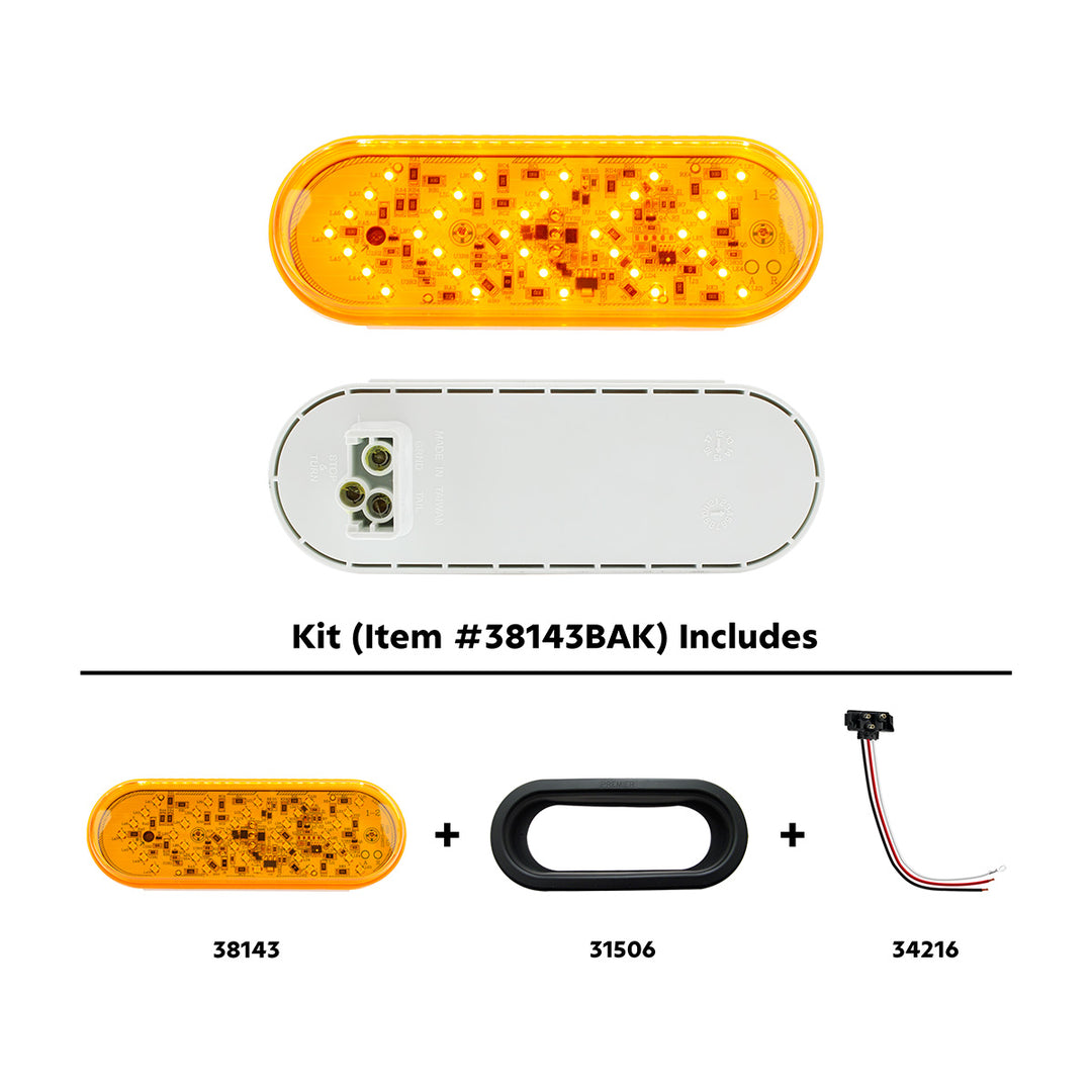 35 LED 6" Oval Sequential Turn Signal Light Kit - Amber LED/Amber Lens