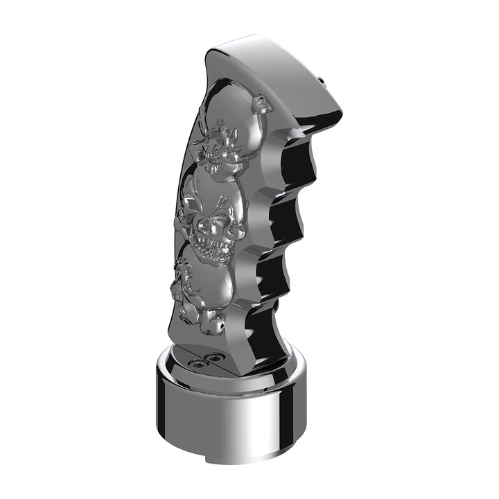 Thread-On Skulls Pistol Grip Gearshift Knob With Chrome 9/10 Speed Adapter - Chrome
