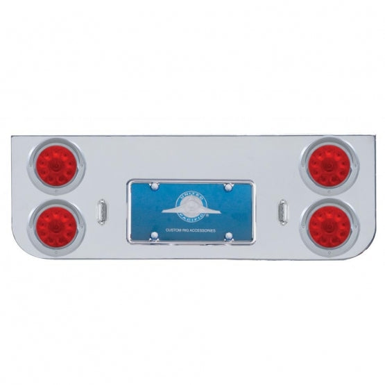Chrome Rear Center Panel With Four 10 LED 4" Lights &amp; Visors - Red LED/Red Lens