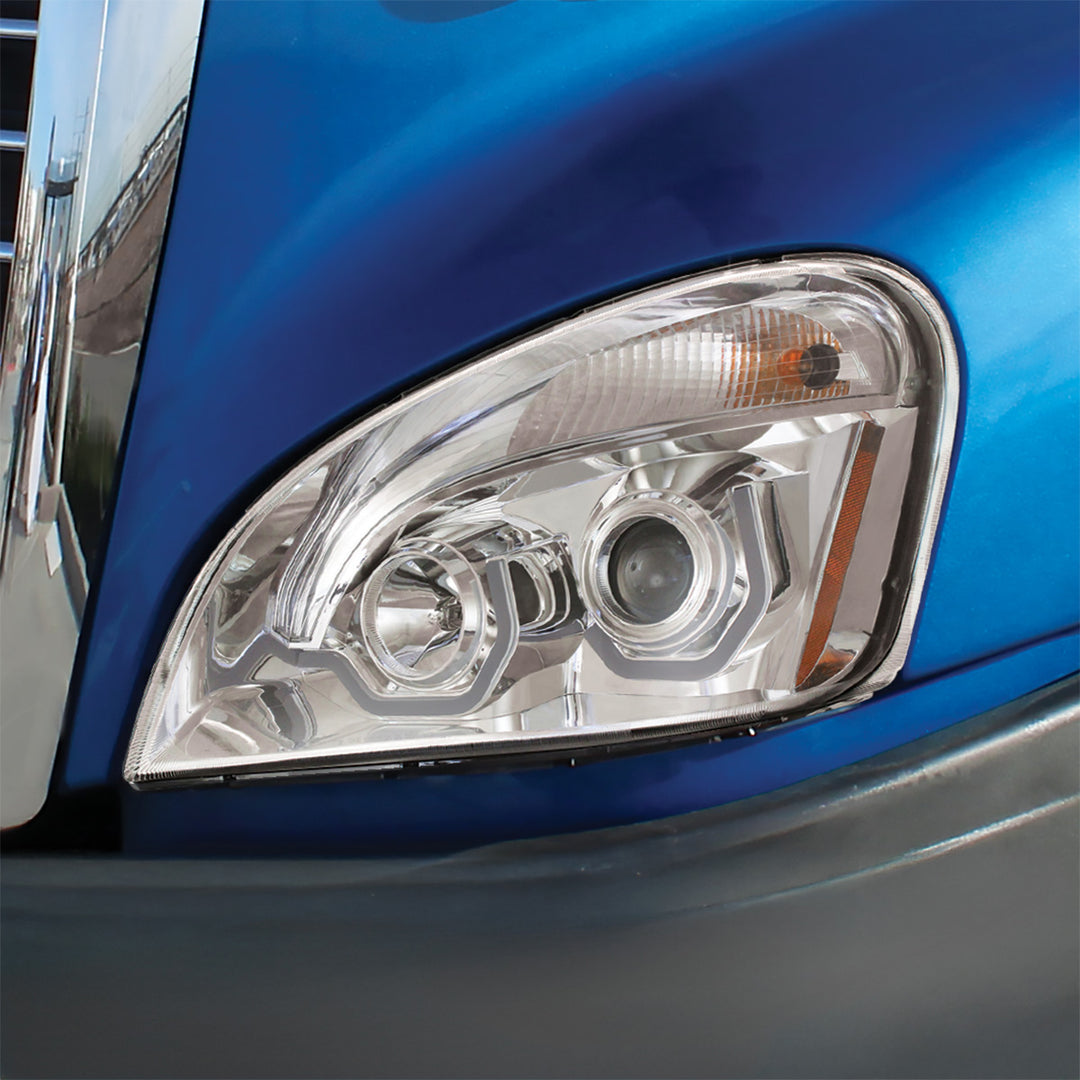 Chrome Projection Headlight With White LED Position Light For 2008-2017 Freightliner Cascadia - Driver