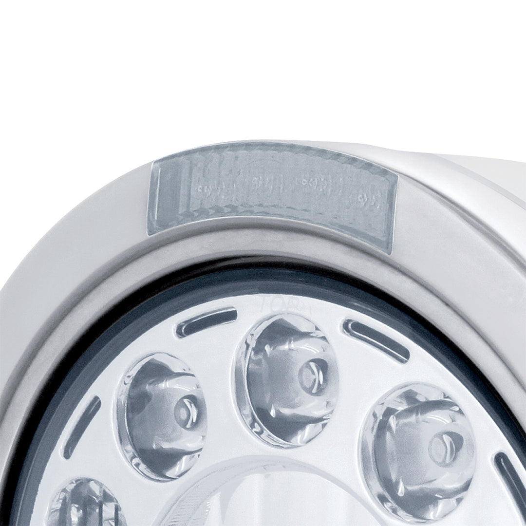 Stainless Bullet Half Moon Headlight 11 LED Bulb &amp; Dual Mode LED Signal - Clear Lens