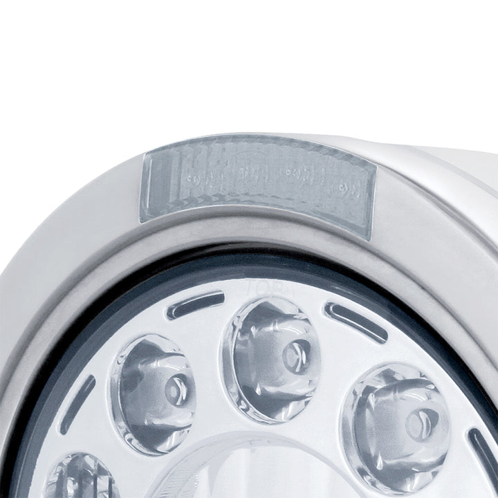 Stainless Bullet Half Moon Headlight 11 LED Bulb &amp; Dual Mode LED Signal - Clear Lens