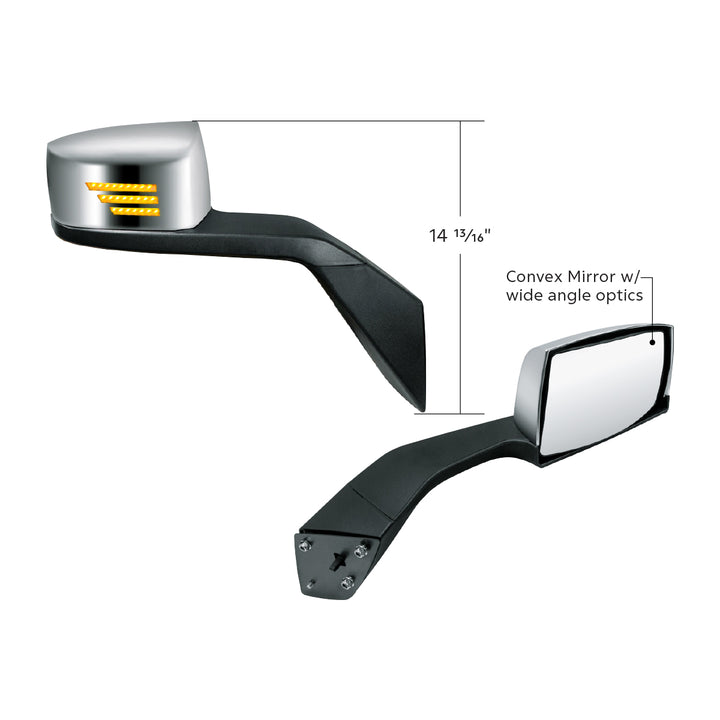 Chrome Hood Mirror Assembly With Sequential LED Turn Signal For 2004-2017 Volvo VNL - Passenger