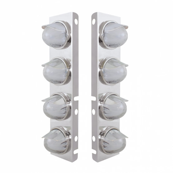 Stainless Steel Front Air Cleaner Bracket With 8 x 9 Amber LED Watermelon GloLight &amp; Visors For Peterbilt - Clear Lens