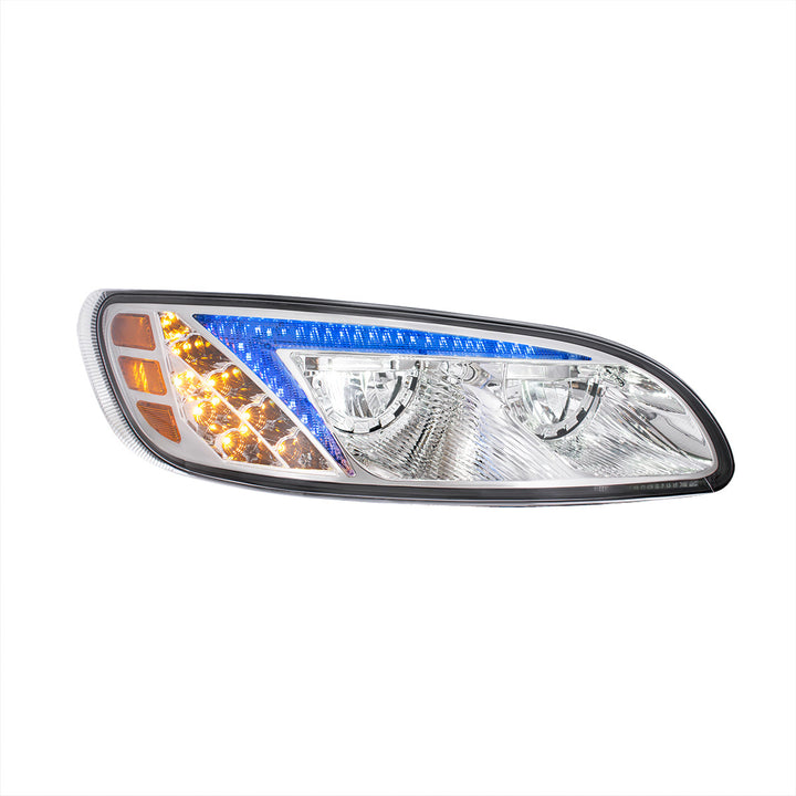 Chrome LED Headlight With Color Changing Position Light Bar For Peterbilt 386 (2005-2015) &amp; 387 (1999-2010) - Passenger