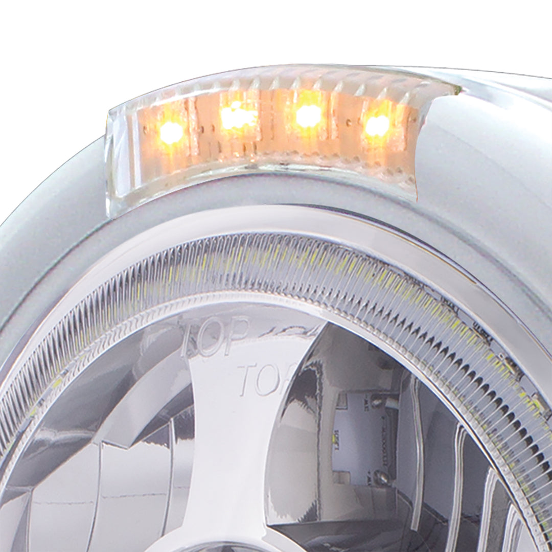 Stainless Steel Bullet Half Moon Headlight LED Projection Headlight &amp; LED Turn Signal - Clear Lens