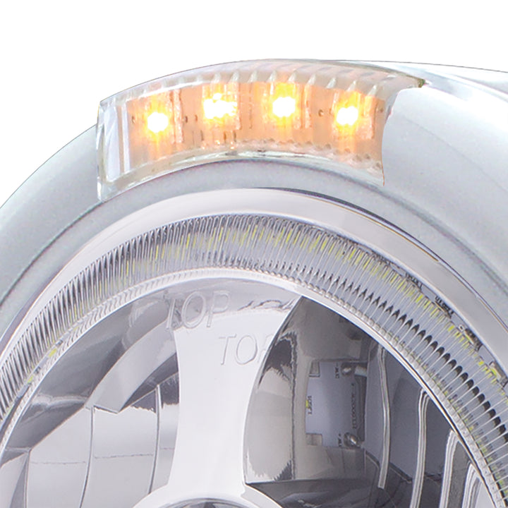 Stainless Steel Bullet Half Moon Headlight LED Projection Headlight &amp; LED Turn Signal - Clear Lens